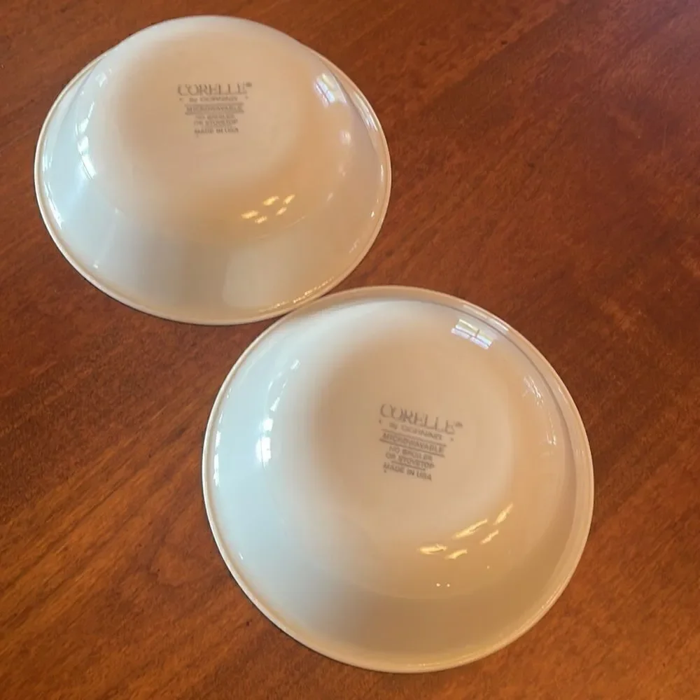 Set of 2 Corelle Sandstone Navy Band Berry Dishes